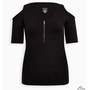 TORRID V-neck Zip Cold Shoulder Top
